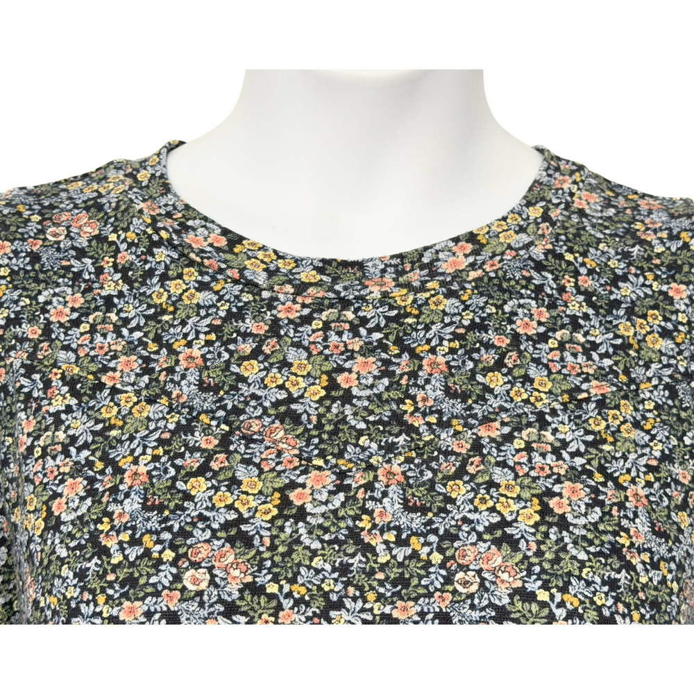 LOFT Sz M Cottage Floral Puff Sleeve Pullover Top Blue Knit Sweatshirt Romantic - Picture 5 of 11